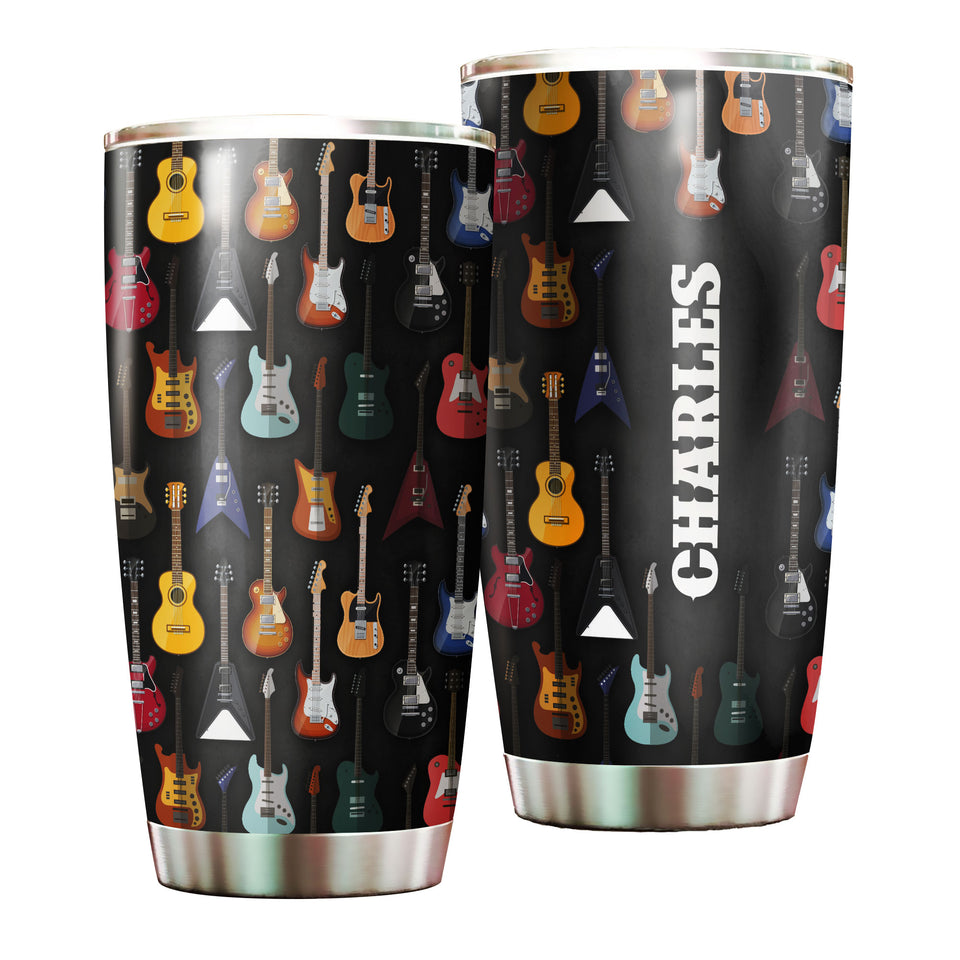 Camellia Personalized 3D Colorful Guitar Collection Stainless Steel Tumbler - Customized Double-Walled Insulation Travel Thermal Cup With Lid Gift For Guitarist