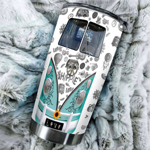 Camellia Personalized Hippie Pattern Van Stainless Steel Tumbler-Sweat-Proof Double Wall Travel Cup With Lid