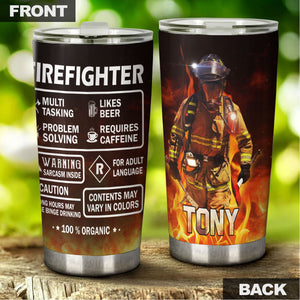 Camellia Personalized Firefighter Label Stainless Steel Tumbler-Double-Walled Insulation Gift For Firefighter Fireman