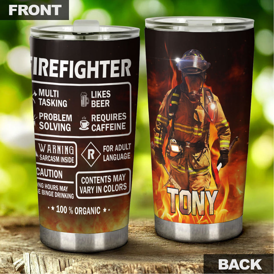 Camellia Personalized Firefighter Label Stainless Steel Tumbler-Double-Walled Insulation Gift For Firefighter Fireman