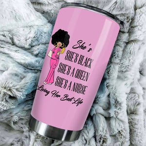 Camellia Personalized Black Nurse A Queen Living Her Best Life Stainless Steel Tumbler  - Double-Walled Insulation Vacumm Flask - Gift For Black Queen, International Women's Day, Hippie Girls, Nurse