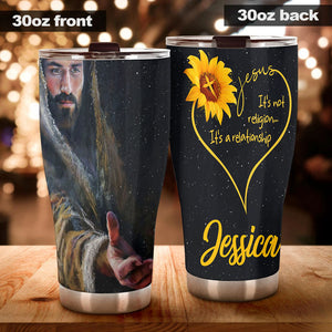 Camellia Personalized Jesus It's Not Religion It's A Relationship Stainless Steel Tumbler- Sweat-Prood Travel Cup With Lid