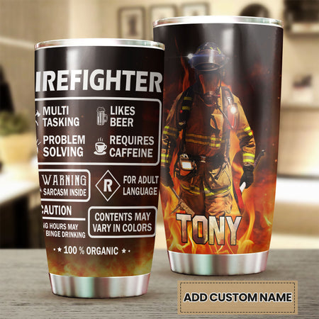 Camellia Personalized Firefighter Label Stainless Steel Tumbler-Double-Walled Insulation Gift For Firefighter Fireman