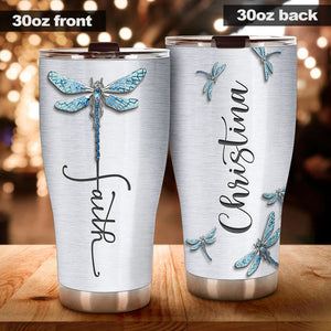 Camellia Personalized Dragonfly Faith Stainless Steel Tumbler - Customized Double-Walled Insulation Travel Thermal Cup With Lid Gift For Dragonfly Lover