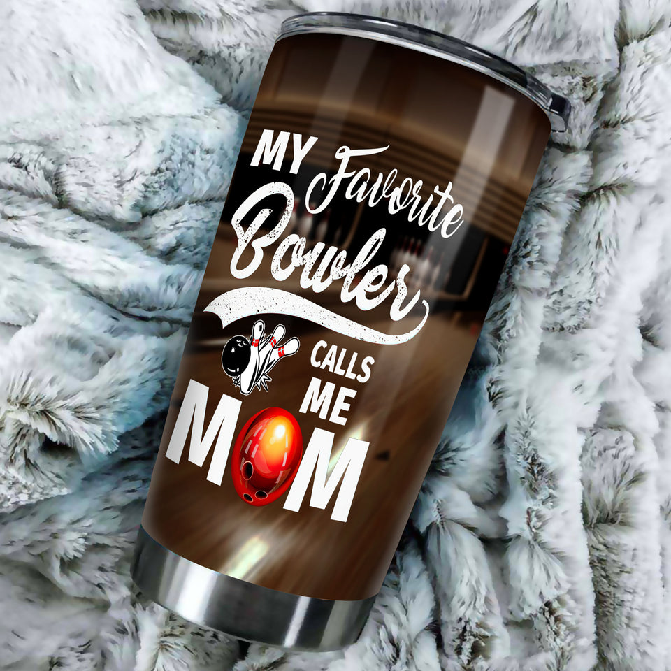 Camellia Persionalized 3D My Favourite Bowler Call Me Mom Stainless Steel Tumbler - Customized Double - Walled Insulation Thermal Cup With Lid