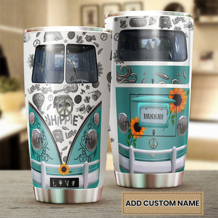 Camellia Personalized Hippie Pattern Van Stainless Steel Tumbler-Sweat-Proof Double Wall Travel Cup With Lid