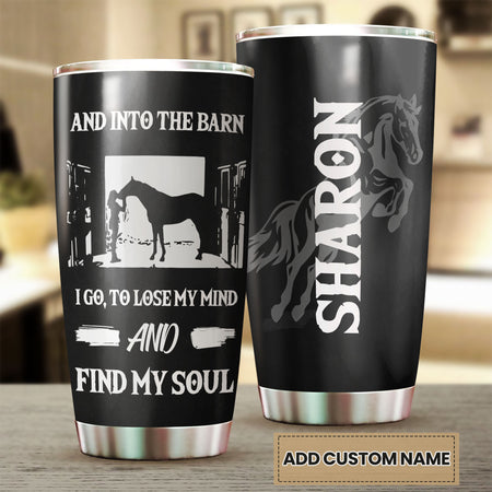 Camellia Personalized Horse Into The Barn Stainless Steel Tumbler - Double-Walled Insulation Vacumm Flask - Gift For Horse Lovers, Cowgirls, Cowboys, Perfect Christmas, Thanksgiving Gift