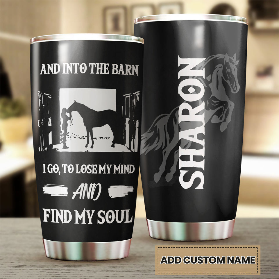 Camellia Personalized Horse Into The Barn Stainless Steel Tumbler - Double-Walled Insulation Vacumm Flask - Gift For Horse Lovers, Cowgirls, Cowboys, Perfect Christmas, Thanksgiving Gift