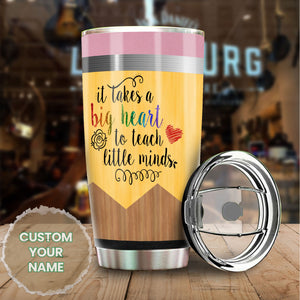 Camellia Persionalized Colorful Crayon Teacher It Takes A Big Heart To Teach Little Minds Stainless Steel Tumbler - Customized Double - Walled Insulation Travel Thermal Cup With Lid Gift For Teacher