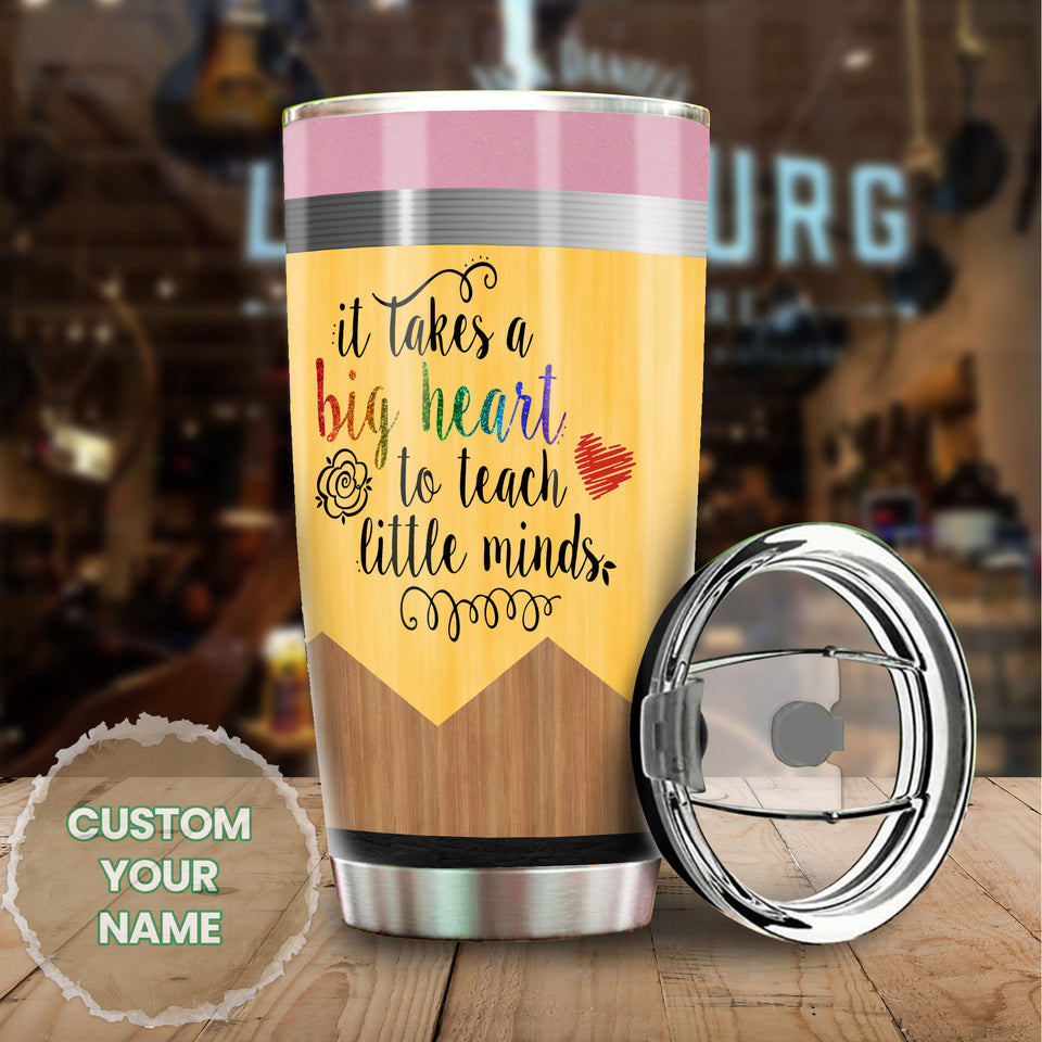 Camellia Persionalized Colorful Crayon Teacher It Takes A Big Heart To Teach Little Minds Stainless Steel Tumbler - Customized Double - Walled Insulation Travel Thermal Cup With Lid Gift For Teacher