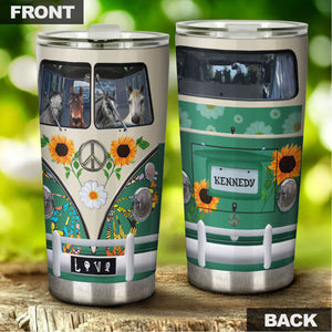 Camellia Personalized Horse Hippie Van Stainless Steel Tumbler - Double-Walled Insulation Vacumm Flask - Gift For Horse Lovers, Cowgirls, Cowboys, Perfect Christmas, Thanksgiving Gift