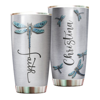 Camellia Personalized Dragonfly Faith Stainless Steel Tumbler - Customized Double-Walled Insulation Travel Thermal Cup With Lid Gift For Dragonfly Lover