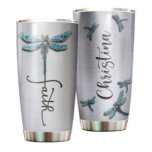 Camellia Personalized Dragonfly Faith Stainless Steel Tumbler - Customized Double-Walled Insulation Travel Thermal Cup With Lid Gift For Dragonfly Lover