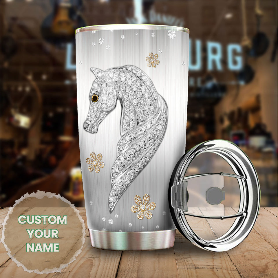 Camellia Personalized Horse Jewelry Style Stainless Steel Tumbler - Double-Walled Insulation Vacumm Flask - Gift For Horse Lovers, Cowgirls, Cowboys, Perfect Christmas, Thanksgiving Gift 02