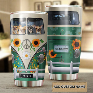 Camellia Personalized Dog Van Stainless Steel Tumbler - Customized Double-Walled Insulation Travel Thermal Cup With Lid Gift For Dog Lover