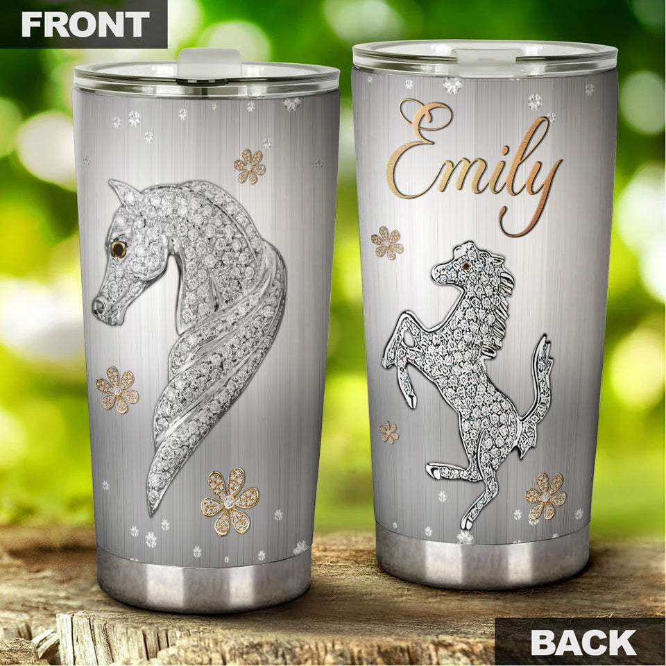 Camellia Personalized Horse Jewelry Style Stainless Steel Tumbler - Double-Walled Insulation Vacumm Flask - Gift For Horse Lovers, Cowgirls, Cowboys, Perfect Christmas, Thanksgiving Gift 02