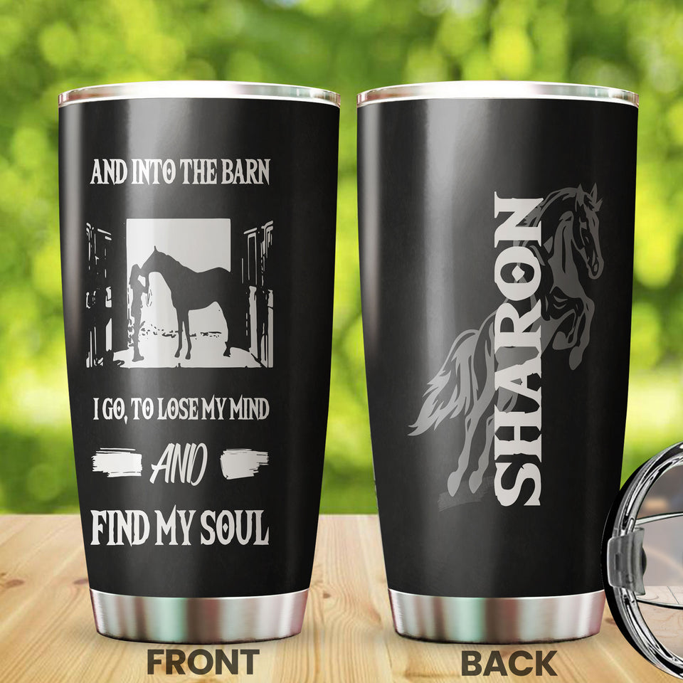 Camellia Personalized Horse Into The Barn Stainless Steel Tumbler - Double-Walled Insulation Vacumm Flask - Gift For Horse Lovers, Cowgirls, Cowboys, Perfect Christmas, Thanksgiving Gift