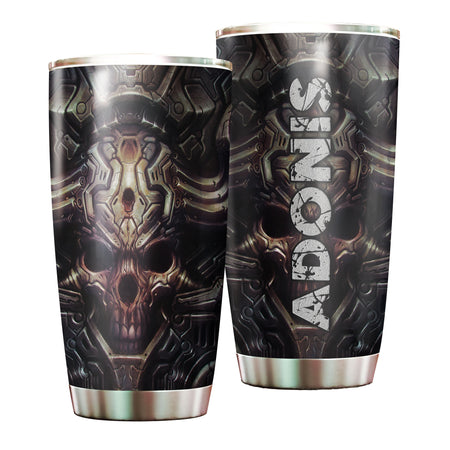Camellia Personalized Creepy Skull Stainless Steel Tumbler - Customized Double-Walled Insulation Travel Thermal Cup With Lid
