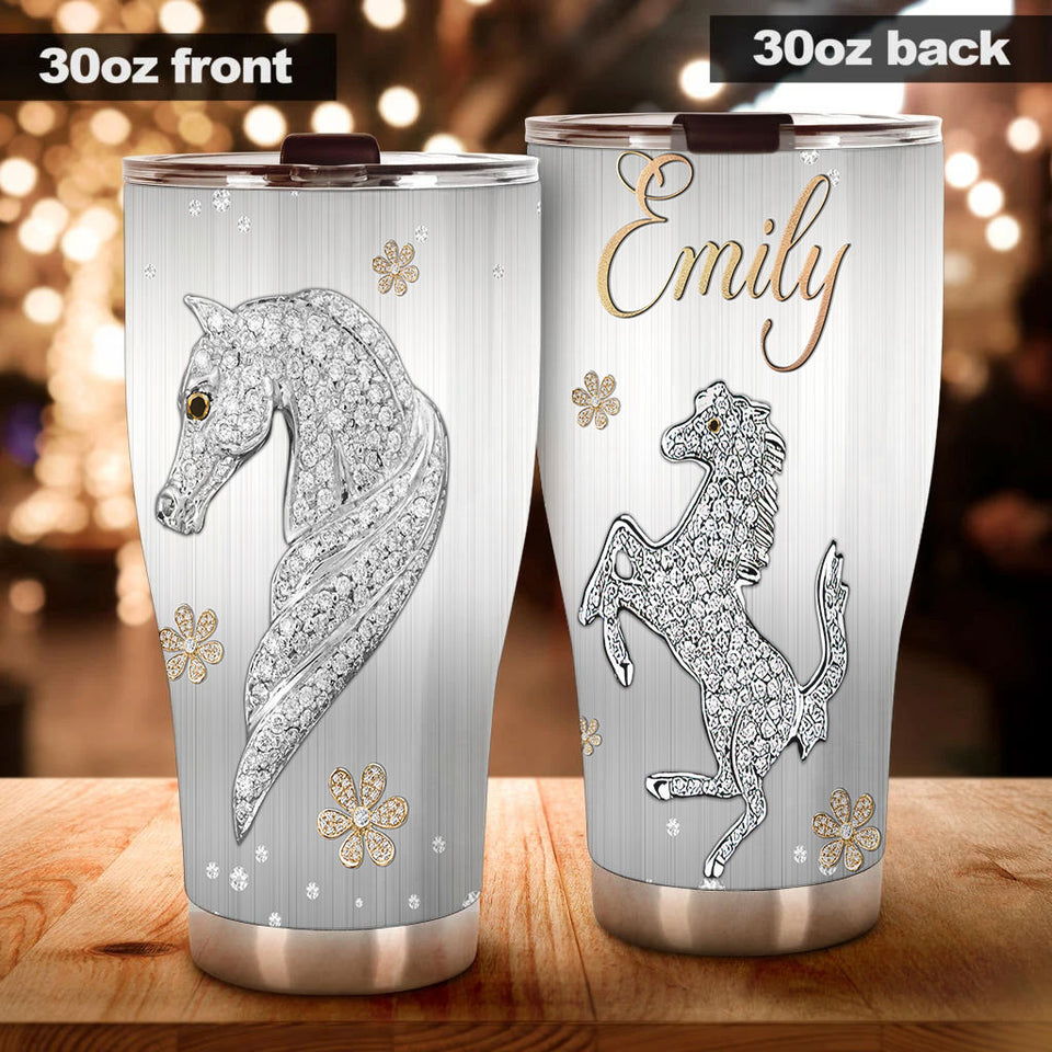 Camellia Personalized Horse Jewelry Style Stainless Steel Tumbler - Double-Walled Insulation Vacumm Flask - Gift For Horse Lovers, Cowgirls, Cowboys, Perfect Christmas, Thanksgiving Gift 02