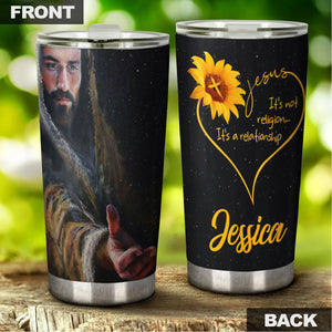 Camellia Personalized Jesus It's Not Religion It's A Relationship Stainless Steel Tumbler- Sweat-Prood Travel Cup With Lid