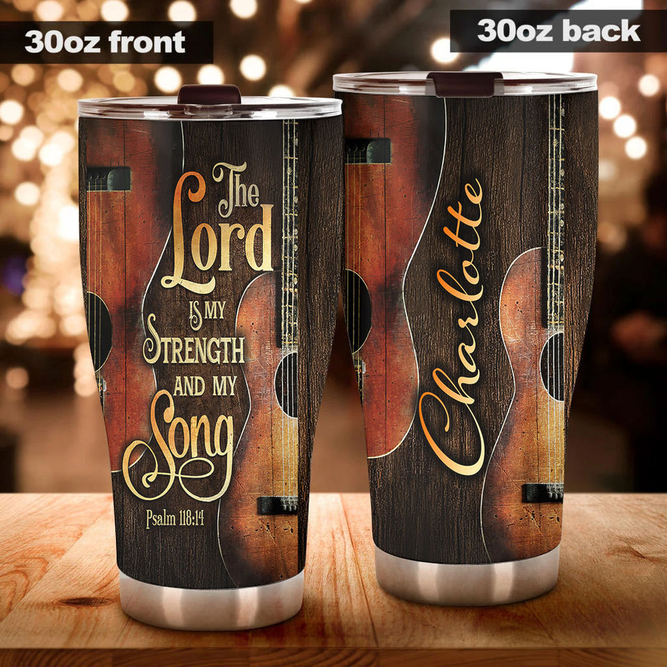 Camellia Personalized 3D Arcoustic Guitar Stainless Steel Tumbler - Customized Double-Walled Insulation Thermal Cup With Lid Gift For Guitarist