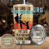Camellia Personalized 3D Vintage Man Pets Cats Play Guitar And Know Things Stainless Steel Tumbler - Customized Double-Walled Insulation Thermal Cup With Lid Gift For Guitarist