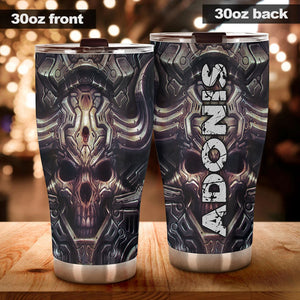 Camellia Personalized Creepy Skull Stainless Steel Tumbler - Customized Double-Walled Insulation Travel Thermal Cup With Lid