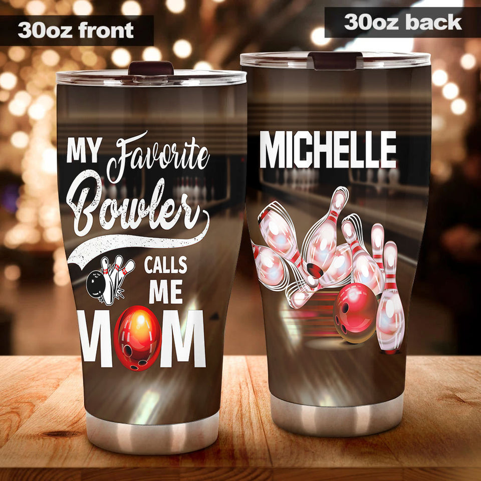 Camellia Persionalized 3D My Favourite Bowler Call Me Mom Stainless Steel Tumbler - Customized Double - Walled Insulation Thermal Cup With Lid