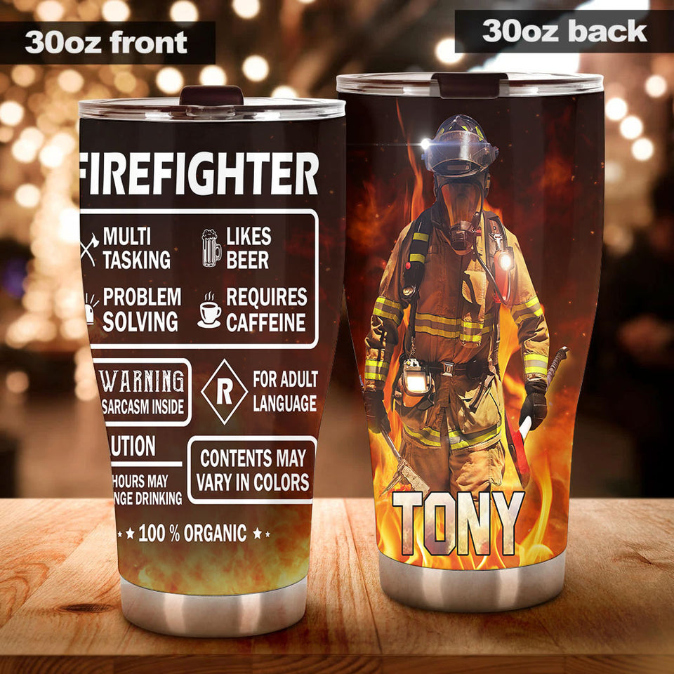 Camellia Personalized Firefighter Label Stainless Steel Tumbler-Double-Walled Insulation Gift For Firefighter Fireman