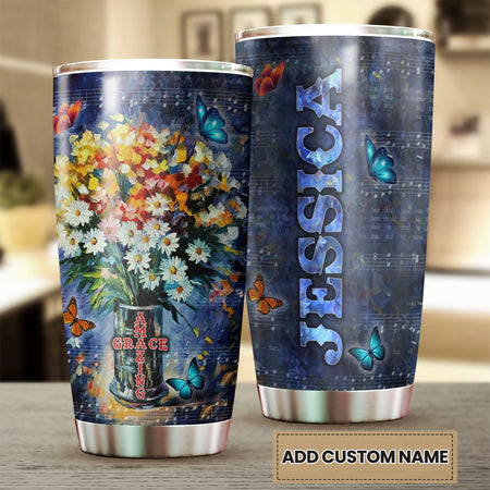 Camellia Persionalized 3D Flower Amazing Grace Stainless Steel Tumbler - Customized Double - Walled Insulation Travel Thermal Cup With Lid