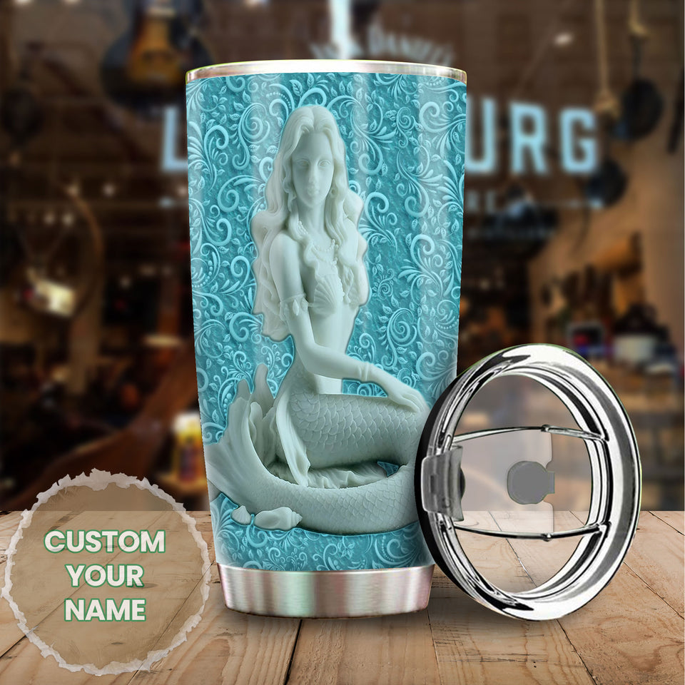 Camellia Personalized Mermaid Ceramic Style Stainless Steel Tumbler-Sweat-Proof Double Wall Travel Cup With Lid