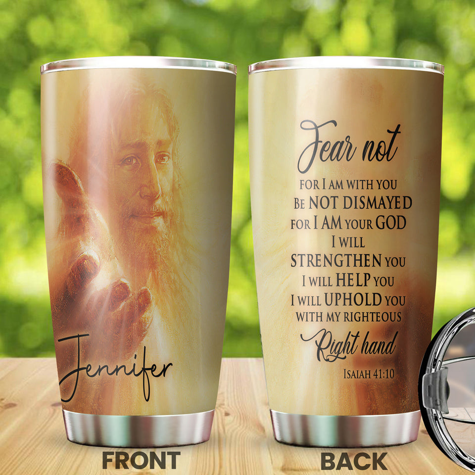 Camellia Personalized Faith Jesus Right Hand Steel Tumbler- Wall Insulated Cup With Lid Travel Mug 03