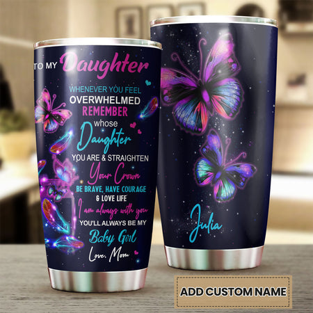 Camellia Personalized Butterfly Quotes From Mama To Daughter Stainless Steel Tumbler - Double-Walled Insulation Vacumm Flask - For Thanksgiving, Memorial Day, Daughter Gift