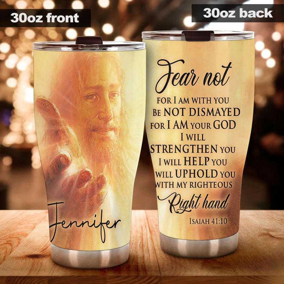 Camellia Personalized Faith Jesus Right Hand Steel Tumbler- Wall Insulated Cup With Lid Travel Mug 03