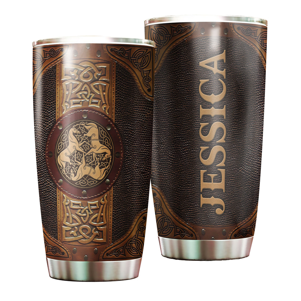 Camellia Personalized Celtic Horse Stainless Steel Tumbler - Customized Double-Walled Insulation Travel Thermal Cup With Lid