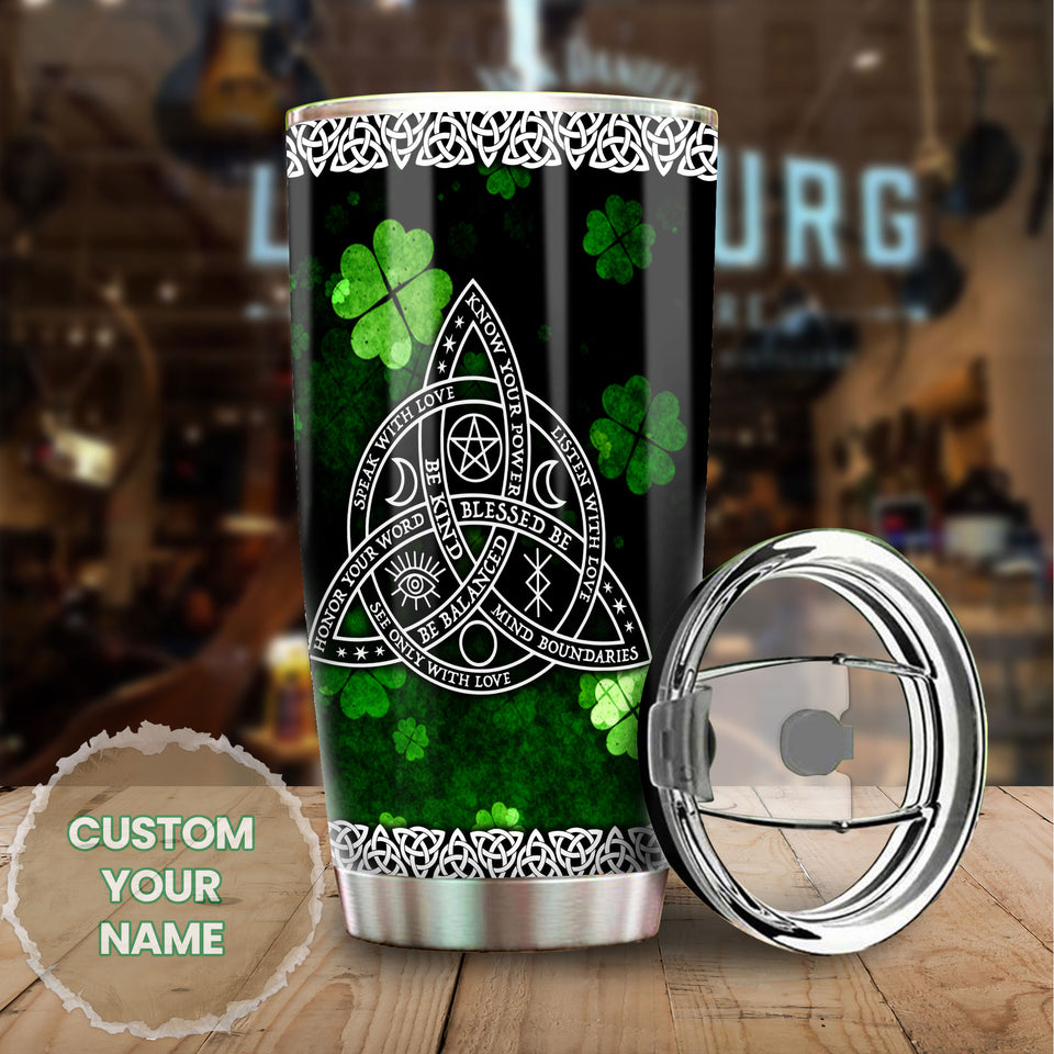 Camellia Personalized Celtic Knot Stainless Steel Tumbler - Customized Double-Walled Insulation Travel Thermal Cup With Lid