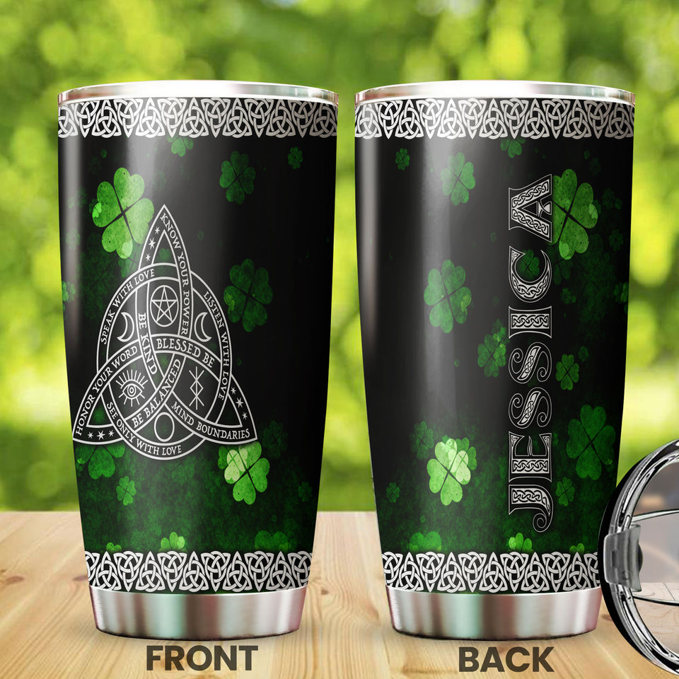 Camellia Personalized Celtic Knot Stainless Steel Tumbler - Customized Double-Walled Insulation Travel Thermal Cup With Lid