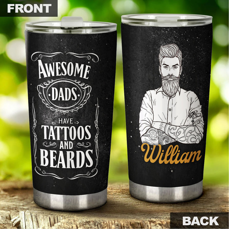 Camellia Personalized Awesome Dads Tattoo Stainless Steel Tumbler - Double-Walled Insulation Vacumm Flask - Gift For Tattoo Lovers, Tattoo Artists
