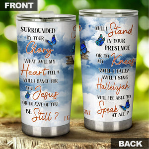 Camellia Personalized Butterfly Surrounded By Your Glory Stainless Steel Tumbler - Double-Walled Insulation Vacumm Flask - For Thanksgiving, Memorial Day, Christians, Christmas Gift