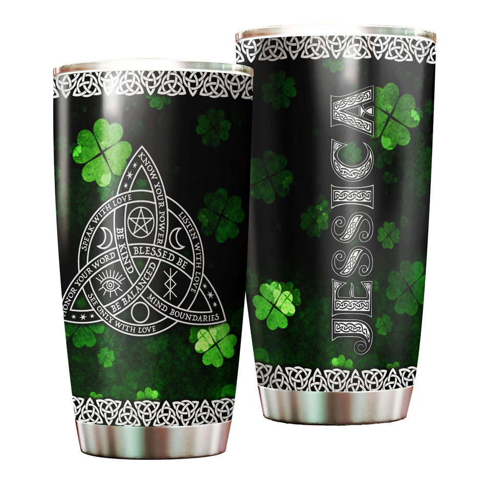 Camellia Personalized Celtic Knot Stainless Steel Tumbler - Customized Double-Walled Insulation Travel Thermal Cup With Lid