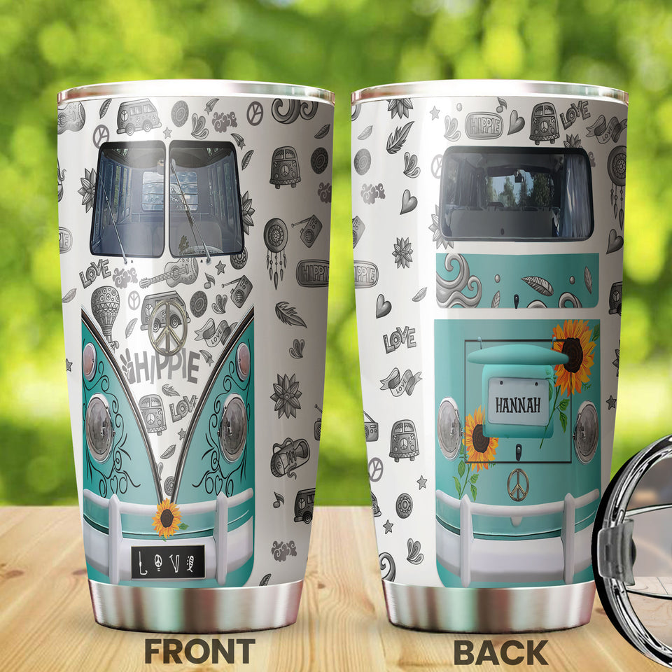 Camellia Personalized Hippie Pattern Van Stainless Steel Tumbler-Sweat-Proof Double Wall Travel Cup With Lid