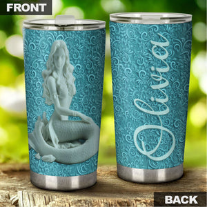 Camellia Personalized Mermaid Ceramic Style Stainless Steel Tumbler-Sweat-Proof Double Wall Travel Cup With Lid