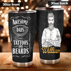 Camellia Personalized Awesome Dads Tattoo Stainless Steel Tumbler - Double-Walled Insulation Vacumm Flask - Gift For Tattoo Lovers, Tattoo Artists