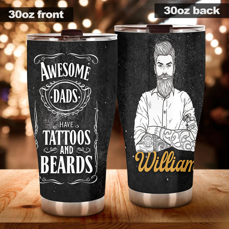 Camellia Personalized Awesome Dads Tattoo Stainless Steel Tumbler - Double-Walled Insulation Vacumm Flask - Gift For Tattoo Lovers, Tattoo Artists