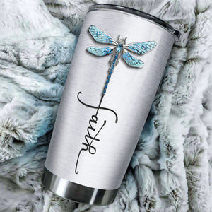 Camellia Personalized Dragonfly Faith Stainless Steel Tumbler - Customized Double-Walled Insulation Travel Thermal Cup With Lid Gift For Dragonfly Lover