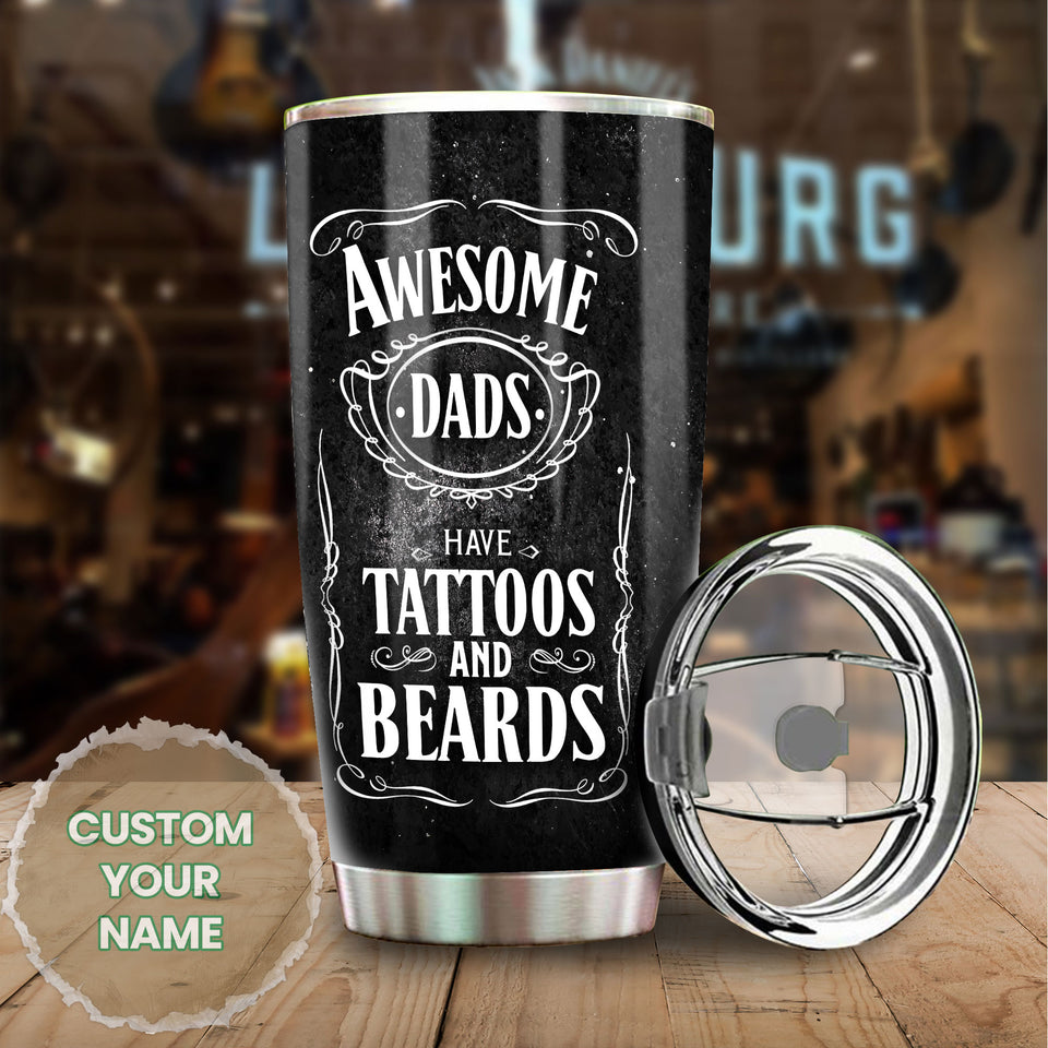 Camellia Personalized Awesome Dads Tattoo Stainless Steel Tumbler - Double-Walled Insulation Vacumm Flask - Gift For Tattoo Lovers, Tattoo Artists