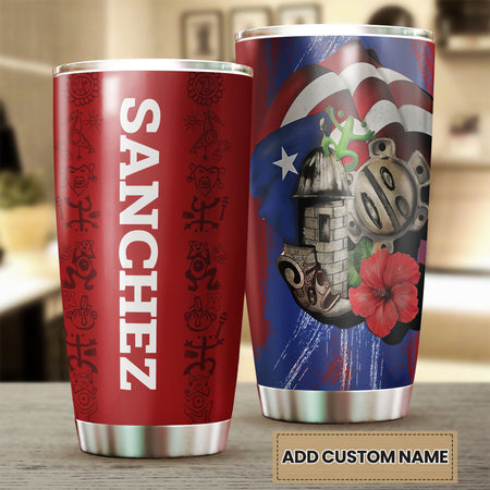 Camellia Persionalized 3D Baseball Puerto Rican Stainless Steel Tumbler - Customized Double - Walled Insulation Travel Thermal Cup With Lid Gift For Baseball Player