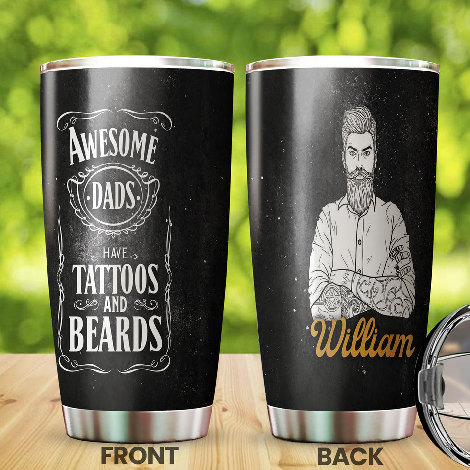 Camellia Personalized Awesome Dads Tattoo Stainless Steel Tumbler - Double-Walled Insulation Vacumm Flask - Gift For Tattoo Lovers, Tattoo Artists