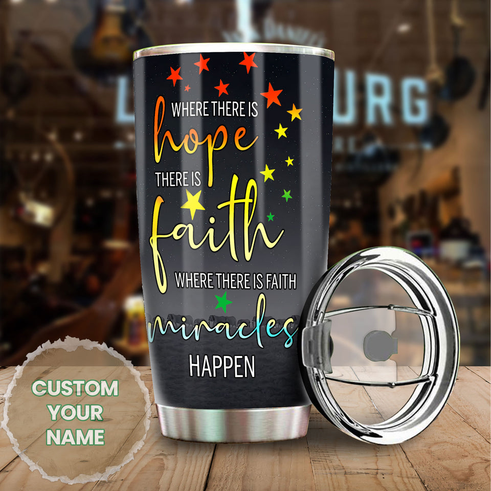 Camellia Personalized Where There Is Hope Faith Miracles Elephant Stainless Steel Tumbler-Sweat-Proof Travel Therma Cup With Lid