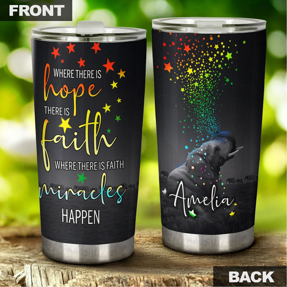 Camellia Personalized Where There Is Hope Faith Miracles Elephant Stainless Steel Tumbler-Sweat-Proof Travel Therma Cup With Lid